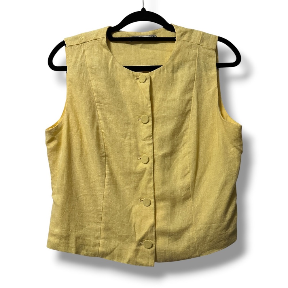 Abercrombie & Fitch Cropped Linen-Blend Button Through Vest Top Butter Yellow M